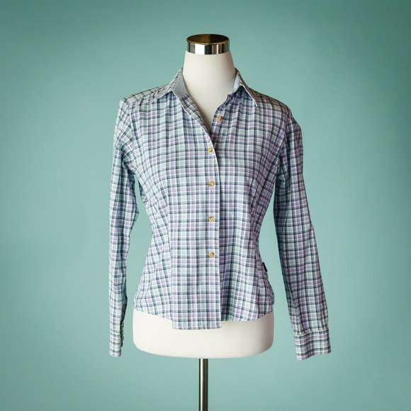 Barbour Tops - Barbour M Blue Plaid Button Down Ladies Shirt